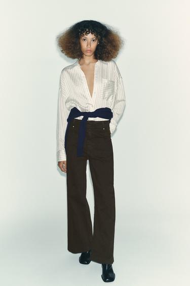 JEANS ZW COLLECTION TAILORED WIDE LEG HIGH-WAIST - Chocolate by Zara