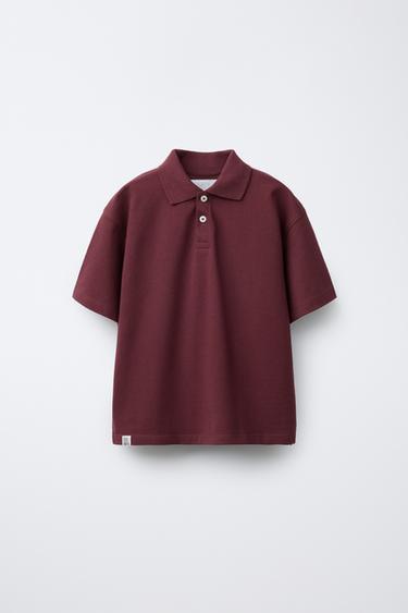 BOXY FIT POLO SHIRT WITH LABEL - Burgundy by Zara