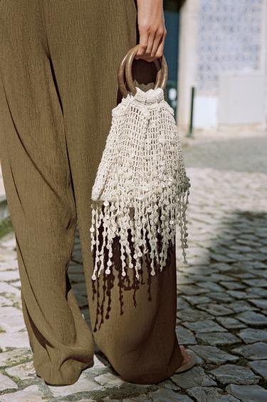 BEADED BUCKET BAG - Light beige by Zara