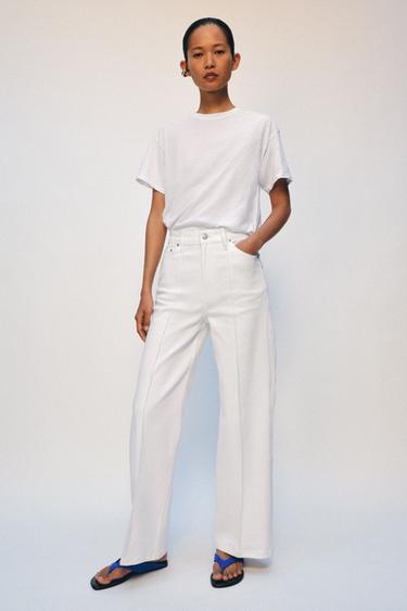 ZW COLLECTION WIDE-LEG HIGH-WAIST JEANS - Oyster-white by Zara