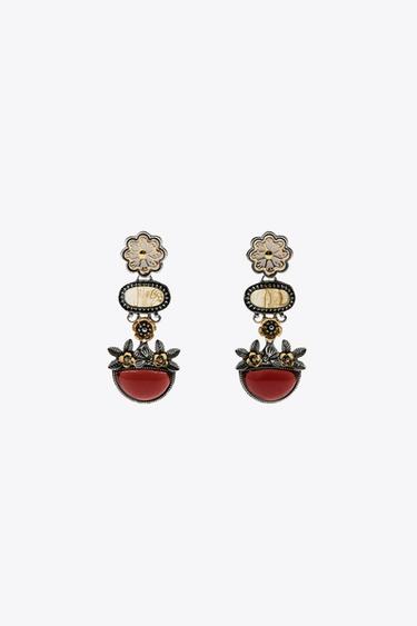 FLOWER RESIN PIECE EARRINGS - Red by Zara