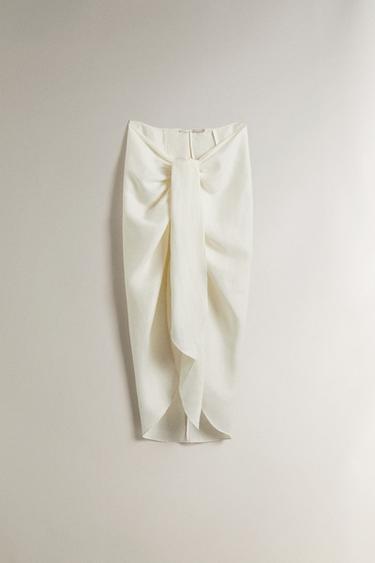 LONG LINEN BEACH SARONG WITH KNOT - Ecru by Zara