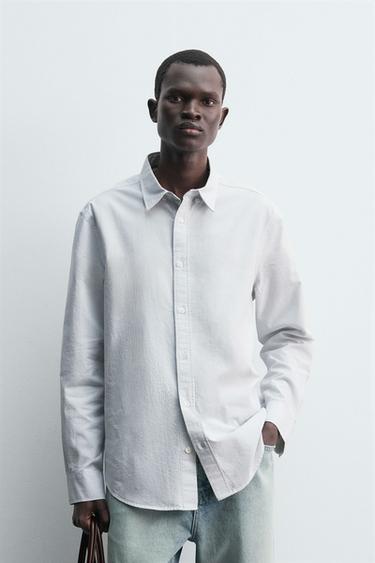 STRIPED OXFORD SHIRT - Sky blue by Zara