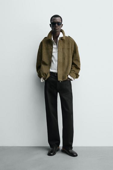 CROPPED FIT FAUX SUEDE JACKET - Light beige by Zara