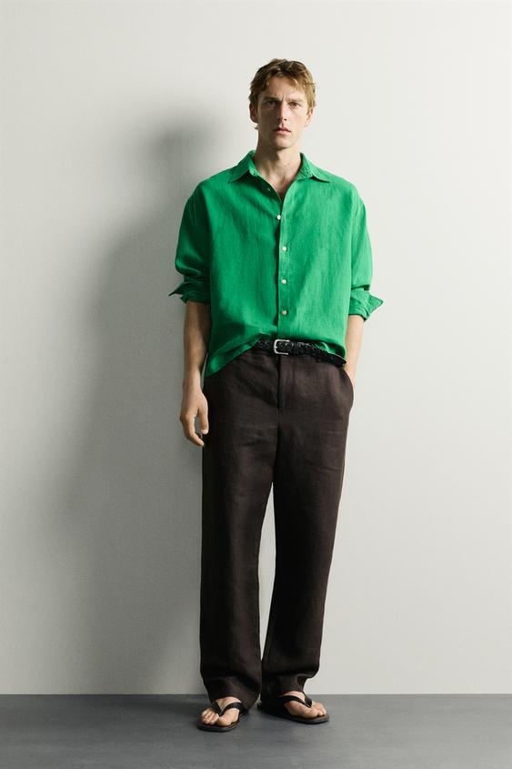 100% LINEN RELAXED FIT SHIRT - Green by Zara - Image 0