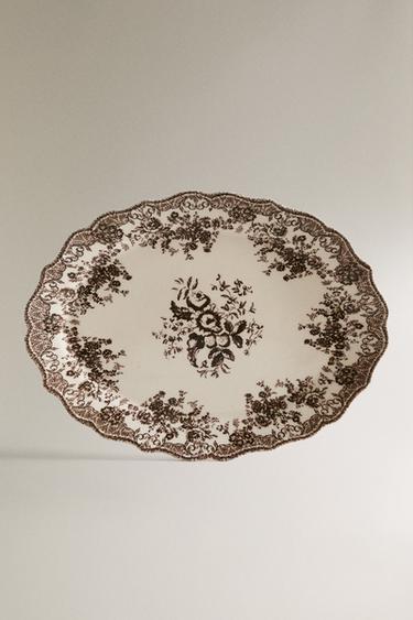 FLORAL EARTHENWARE SERVING DISH - Brown by Zara