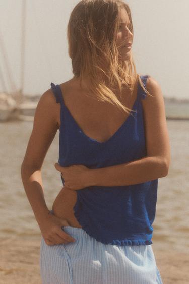 RUFFLED STRAPPY KNIT TOP - Bluish by Zara