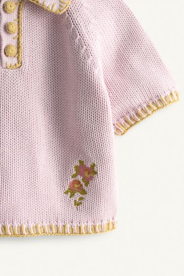 LIMITED EDITION EMBROIDERED POLO JUMPER - Dusty mauve by Zara