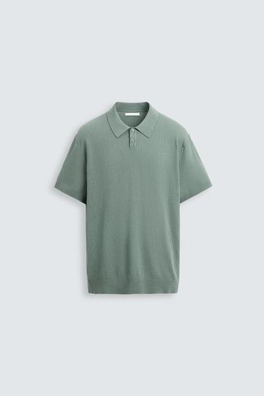 RIB KNIT POLO SHIRT - Blue green by Zara
