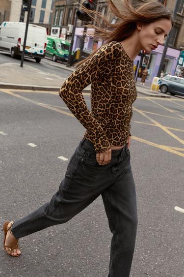 ANIMAL PRINT KNIT JUMPER - Black / Brown by Zara