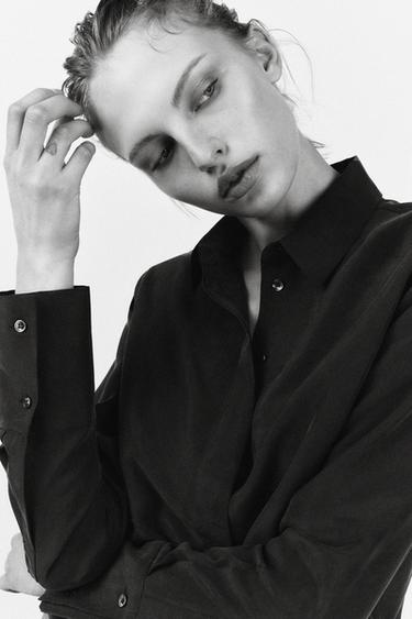 ZW COLLECTION 100% SILK SLIM SHIRT - Black by Zara - Image 0