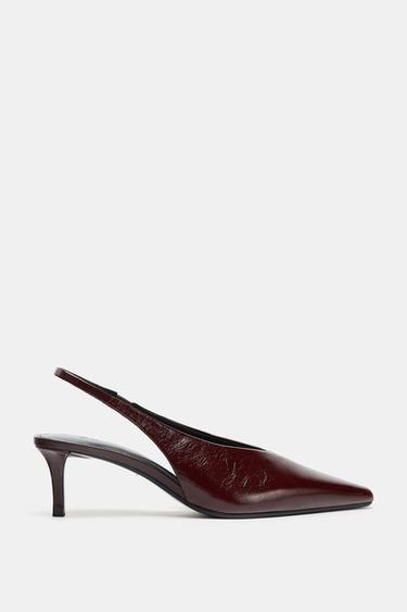 LEATHER SLINGBACK SHOES - Burgundy Red by Zara