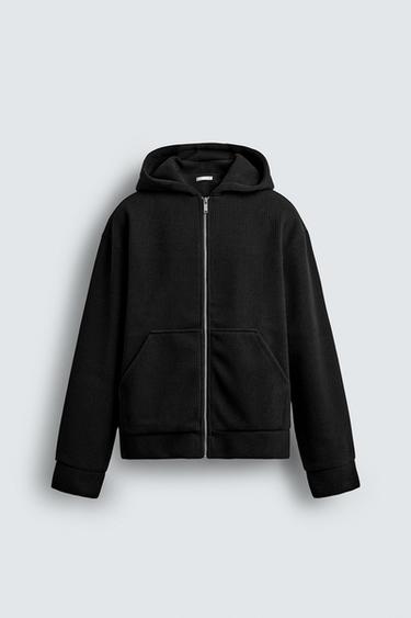 RIB KNIT ZIP-UP HOODIE - Black by Zara