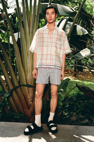 STRIPED MID-LENGTH SWIMMING TRUNKS - Sky blue by Zara - Image 0