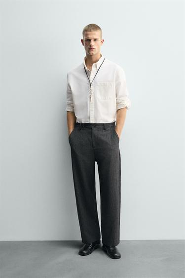 TEXTURED CARROT FIT TROUSERS - Grey / Blue by Zara