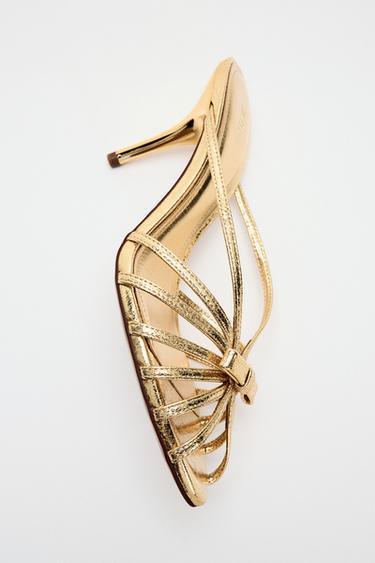 METALLIC HEELED SANDALS WITH BOW - Gold by Zara