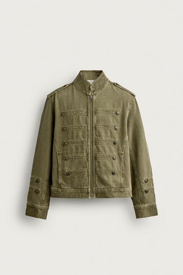 CROPPED FIT DENIM JACKET WITH BUTTONS - Khaki by Zara