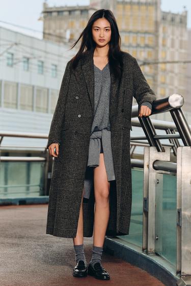 ZW COLLECTION CHECK COAT - Dark brown by Zara