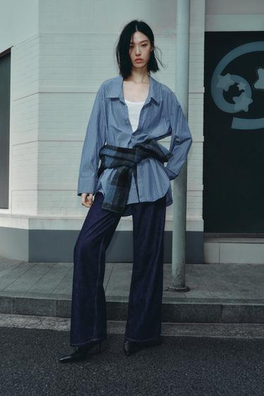 LOW COLLAR STRIPED POPLIN SHIRT - Blue / Navy by Zara