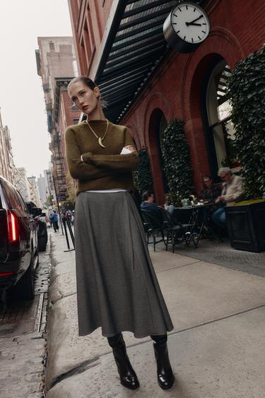 HOUNDSTOOTH MIDI LAYERED SKIRT - Brown by Zara