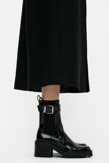 CHELSEA BUCKLE HEELED ANKLE BOOTS - Black by Zara