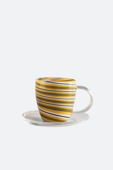 SPIRAL BOROSILICATE MUG AND SAUCER - Green by Zara