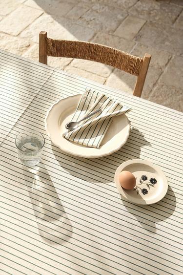 STRIPED TABLECLOTH WITH FRINGING - Ecru by Zara