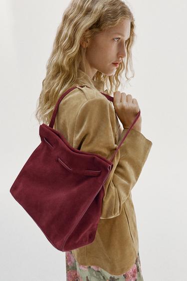 MEDIUM SPLIT SUEDE SHOULDER BAG - Russet Brown by Zara
