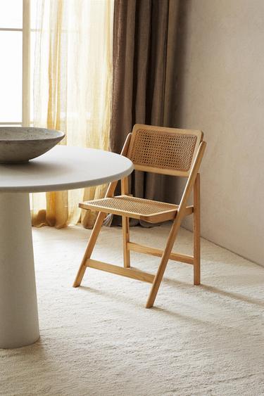 RATTAN AND WOOD FOLDING CHAIR - Light beige by Zara