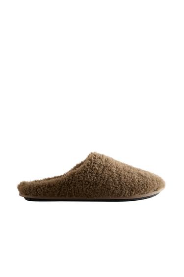 FAUX FUR SLIPPERS - Taupe Grey by Zara