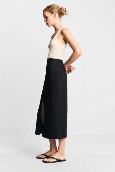 MIDI SKIRT WITH SLIT - Black by Zara
