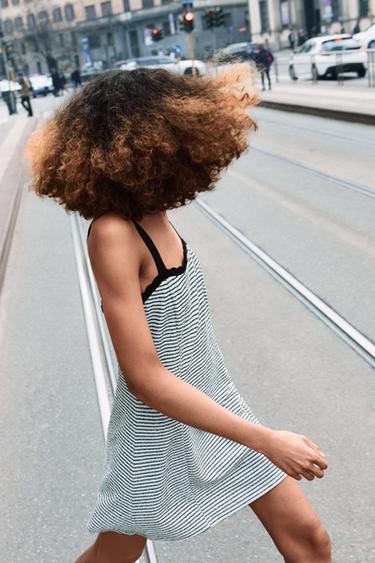 STRIPED BOUCLÉ DRESS - Black / Ecru by Zara