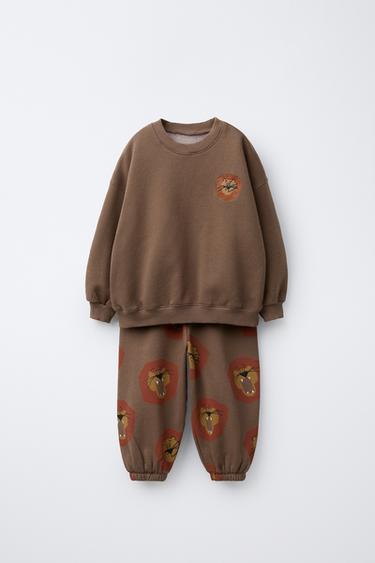 LIONS JOGGING SWEATSHIRT AND JOGGER TROUSERS SET - Dark brown by Zara