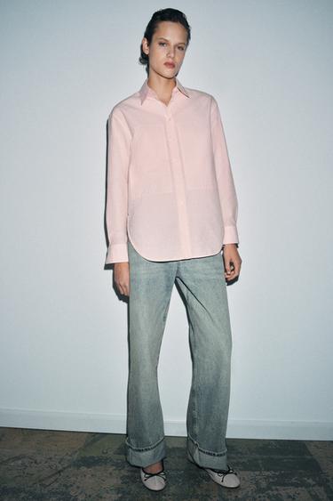 STRIPED SHIRT WITH DETACHABLE COLLAR ZW COLLECTION - Pink / White by Zara - Image 0