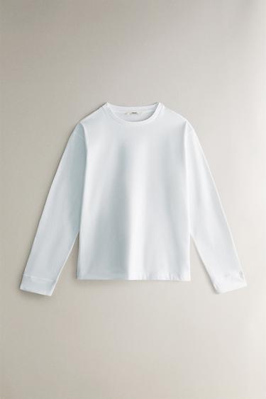 LONG SLEEVE COTTON T-SHIRT - White by Zara - Image 0