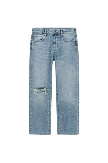 ZW COLLECTION MID-RISE RIPPED STRAIGHT-LEG JEANS - Blue by Zara