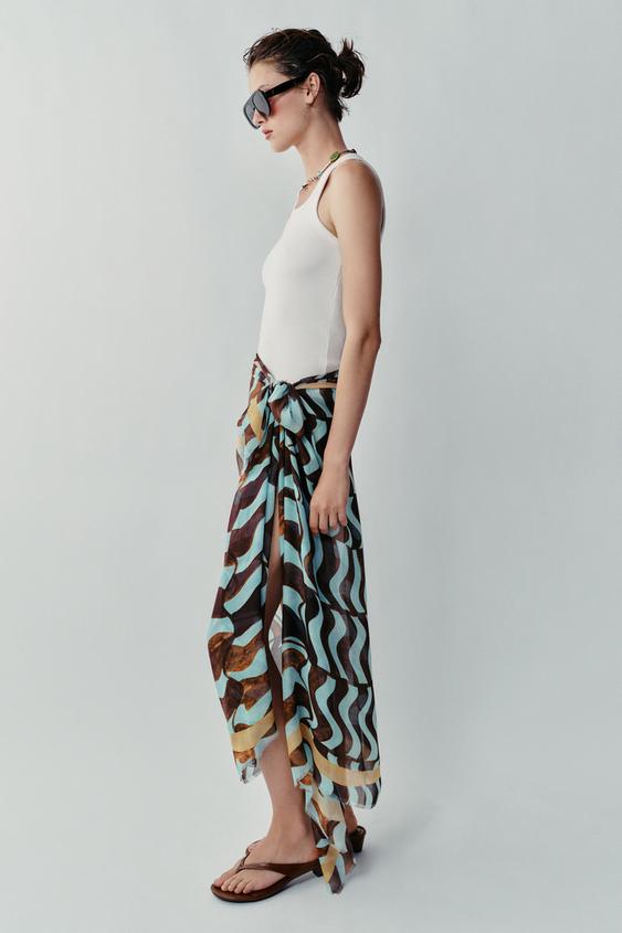 WAVY PRINT MODAL SILK SCARF - Blue by Zara - Image 0
