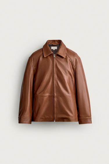 REGULAR FIT LEATHER JACKET - Brandy by Zara