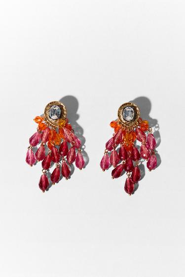 BEADED CASCADING JEWEL EARRINGS - Golden by Zara
