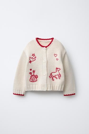 CARDIGAN WITH EMBROIDERY - Ecru by Zara