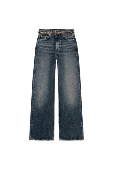Z1975 STRAIGHT TAPERED HIGH-WAIST BELTED JEANS - Indigo by Zara