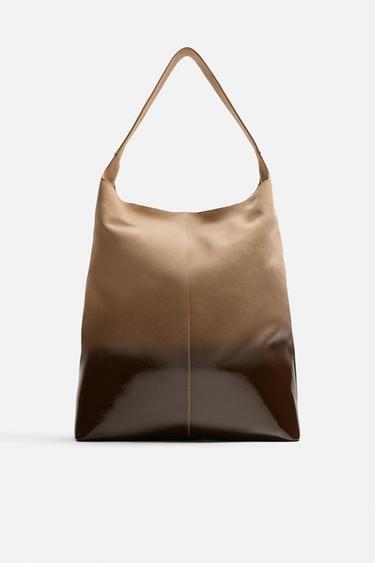 LACQUERED LEATHER SHOPPER BAG - Sand Brown by Zara