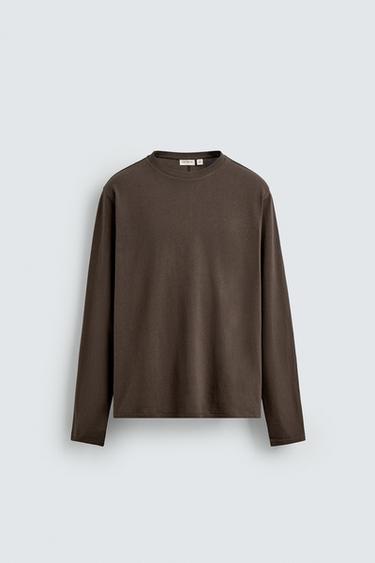 MEDIUM WEIGHT ORIGINS LONG SLEEVE T-SHIRT - Brown by Zara