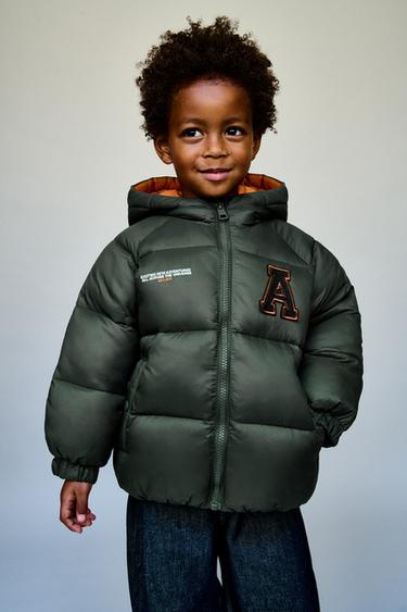 PATCH HOODED PUFFER COAT - Khaki by Zara