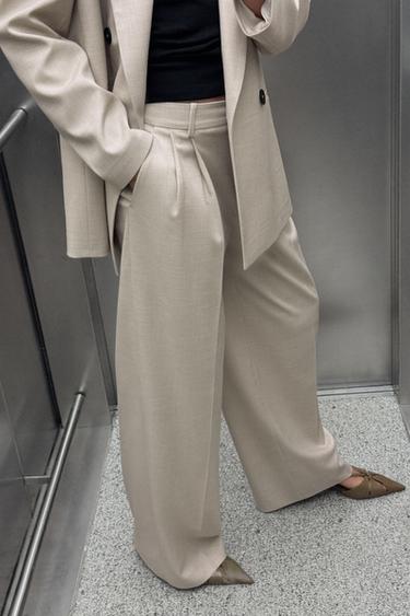 DARTED WIDE-LEG TROUSERS - Light beige by Zara - Image 0
