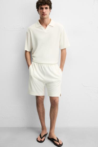 CHECK TEXTURED BERMUDA SHORTS - Oyster-white by Zara