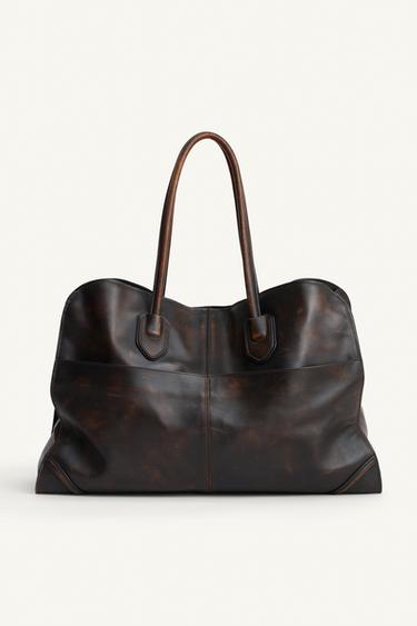 LIMITED EDITION LEATHER SHOULDER BAG - Brown by Zara