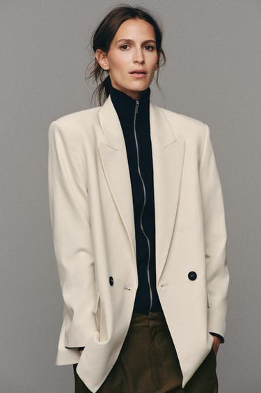 OVERSIZED DOUBLE-BREASTED BLAZER - Oyster-white by Zara