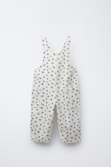FLORAL TWILL LONG DUNGAREES - Ecru by Zara - Image 0