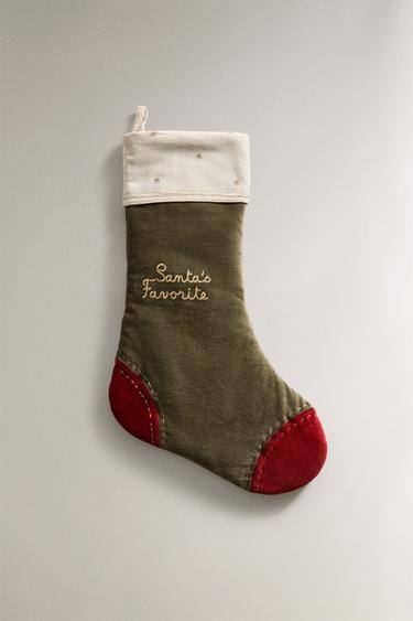 VELVET CHRISTMAS STOCKING DECORATION - Green by Zara